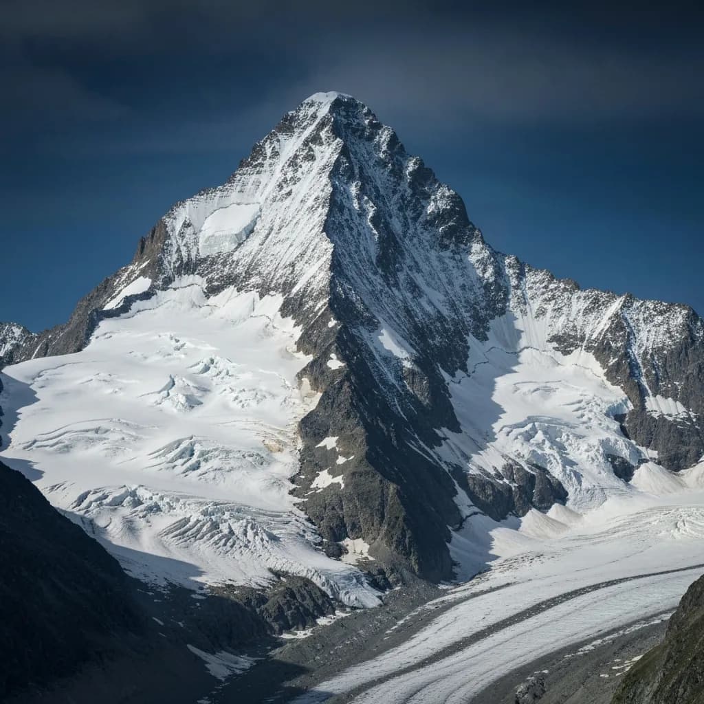 Vergletscherte Gipfelpyramide des Großglockners über der Pasterze